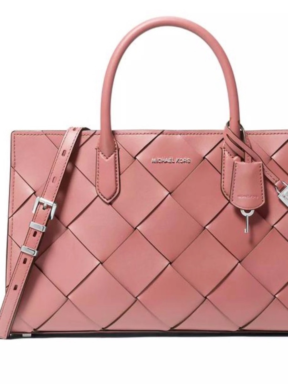 Michael Kors Rose Pink Woven Leather Satchel with Strap - Picture 2 of 6